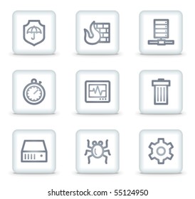 iconos web de seguridad de Internet, botones cuadrados blancos