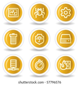 Internet security web icons, yellow glossy circle buttons