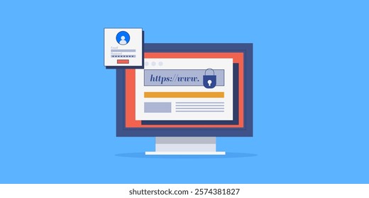 Internet security, Website security, Website SSL certificate, Cyber security from data breach - vector illustration background with icons