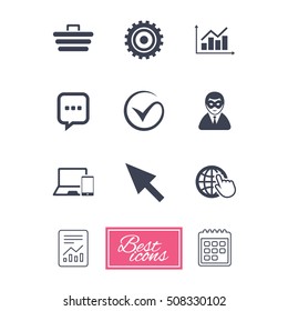 Internet, seo icons. Tick, shopping signs.