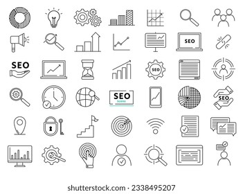 Internet and seo icons. Web Development - thin line vector icon set. SEO and promotion line icons