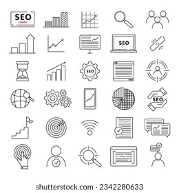 Internet and seo icons. Web Development - thin line vector icon set. SEO and promotion line icons