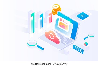 Internet server data security, technology isometric vector illustration