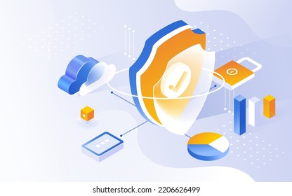 Internet server data security, technology isometric vector illustration