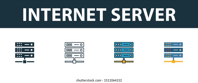 Internet Server icon set. Four elements in diferent styles from icons collection. Creative internet server icons filled, outline, colored and flat symbols.