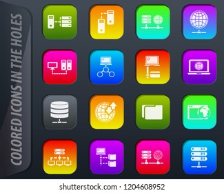 Internet, server, network colored icons in the holes easily adapt to any background