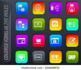 Internet, server, network colored icons in the holes easily adapt to any background
