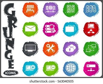 Internet, server, network icon set for web sites and user interface in grunge style