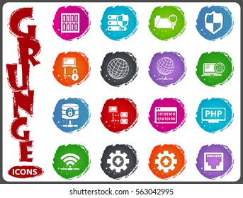 Internet, server, network icon set for web sites and user interface in grunge style
