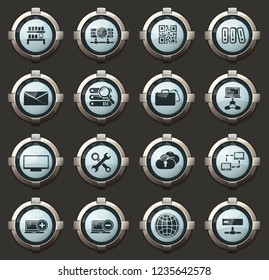 Internet, server, network vector icons in the stylish round buttons for mobile applications and web