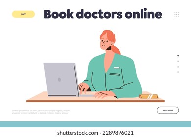 Internet service to book doctors online landing page design template with specialist ready to help