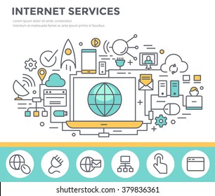 Internet service concept illustration, thin line flat design