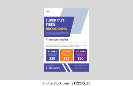 Internet service provider flyer template design. Broadband service flyer poster leaflet template. cover, a4 size, flyer, print ready