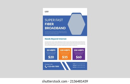 Internet Service Provider Flyer Template Design. Broadband Service Flyer Poster Leaflet Template. Cover, A4 Size, Brochure, Flyer, Print Ready