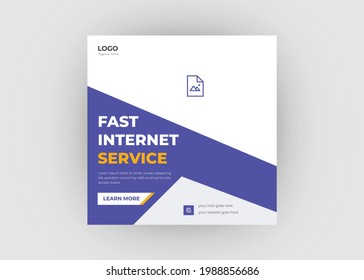 Internet service social media post design. Internet service provider social media post template. Broadband service flyer poster leaflet template.