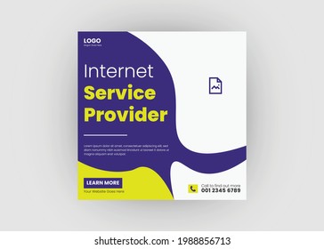 Internet service social media post design. Internet service provider social media post template. Broadband service flyer poster leaflet template.