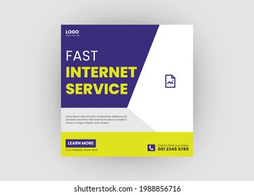 Internet service social media post design. Internet service provider social media post template. Broadband service flyer poster leaflet template.