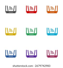Icono de enrutador inalámbrico de servicio de Internet aislado sobre fondo blanco. Establecer iconos de colores