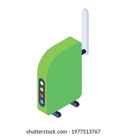 Internet service, wireless wifi modem in isometric vector 