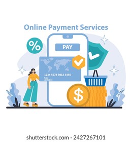 Internet services concept. Online Payment Services. Streamlined transactions with secure digital payment solutions. User-centric checkout experience enhancing e-commerce engagement.