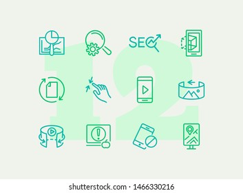 Internet services line icon set. Navigator, video content, VR picture. Modern technology concept. Can be used for topics like app development, virtual reality, mobile applications