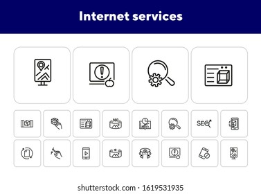 Internet services line icon set. Navigator, video content, VR picture. Modern technology concept. Can be used for topics like app development, virtual reality, mobile applications