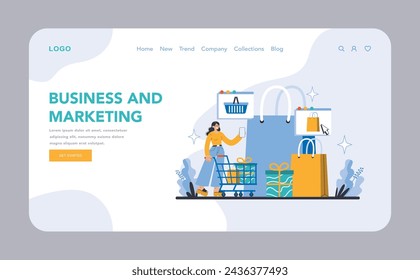 Internet Services web or landing page. Business and marketing. Modern online shopping experience with digital consumerism and virtual transactions. Secure checkout processes.