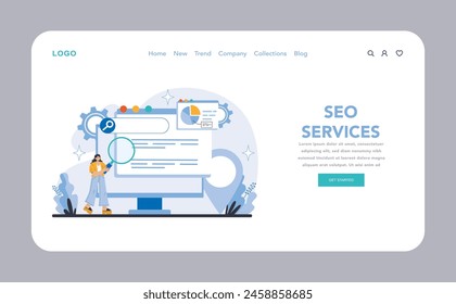 Internet services web or landing page. SEO Services. Enhancing website visibility and traffic with expert search engine optimization strategies. Comprehensive analytics for improved ranking.