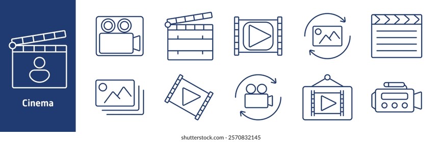 Internet set icon. Domain name, antenna, computer, arrow pointer, download folder, cloud, coding, www page, upload, router. Icons represent connectivity, browsing, data exchange, and infrastructure