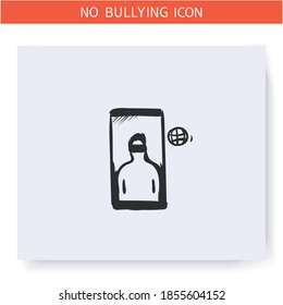 Internet shaming icon. Harassment in social media. Outline sketch drawing. Cyberbullying, internet abuse. Aggressive behaviour, violence and cruelty. Social issue. Isolated vector illustration 