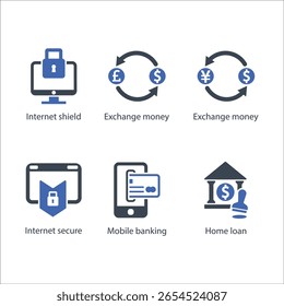 Escudo de Internet, Intercambio de dinero, Internet seguro, Banca móvil, Préstamo a domicilio, icono