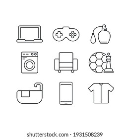 Internet shop menu linear icons set. Appliances, furniture and household items. Thin line customizable illustration. Contour symbol. Vector isolated outline drawing. Editable stroke