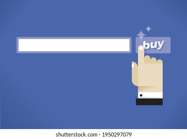 Internet shopping (Amazon etc.) search with buy button and customer hand cursor icon. Concepts: consumerism, web stores and marketplaces, e-commerce services etc. With space for your text.