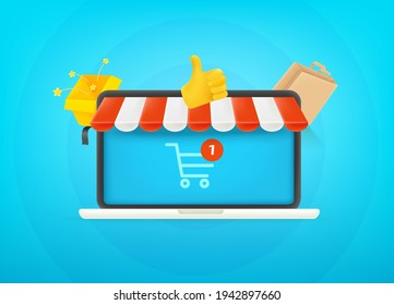 Internet shopping concept. Cute 3d style vector illustration