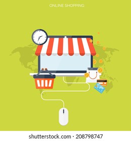 Internet shopping concept. E-commerce. Online store. Web money and payments. Pay per click.