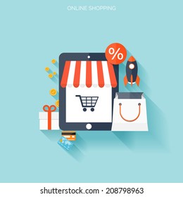 Internet shopping concept. E-commerce. Online store. Web money and payments. Pay per click.