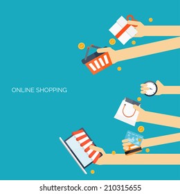 Internet shopping concept. E-commerce. Online store. Web money and payments. Pay per click.