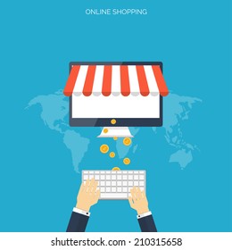 Internet shopping concept. E-commerce. Online store. Web money and payments. Pay per click.