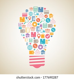 Internet shopping creative light bulb in flat style vector illustration