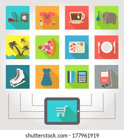 Internet shopping, e-commerce activity, vector icons set