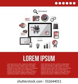 Internet shopping and e-commerce concept icons. Flat design poster for your design. Vector illustration. 