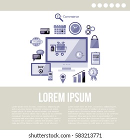Internet shopping and e-commerce concept icons. Flat style poster for your design. Vector illustration. 