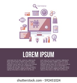 Internet shopping and e-commerce concept icons. Flat style poster for your design. Vector illustration. 