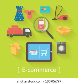 Internet shopping, e-commerce, flat design vector icons set