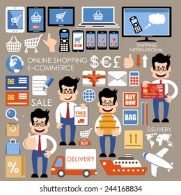 Internet shopping, e-commerce, online shopping set. Vector