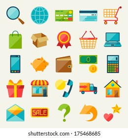 Internet shopping icon set in flat design style.