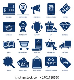 Internet shopping icon set in flat style. E-commerce symbols collection. Buying online vector illustration.