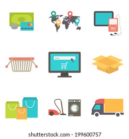 Internet shopping icons set, e-commerce, flat design vector