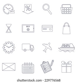 Internet shopping icons set in line design. Order, payment and delivery. Vector illustration.