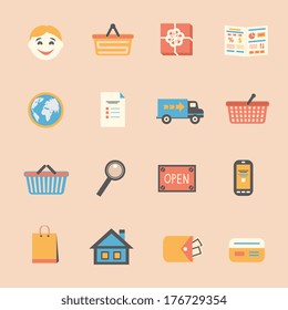 Internet shopping icons set for touch screen of mobile order and online payment vector illustration